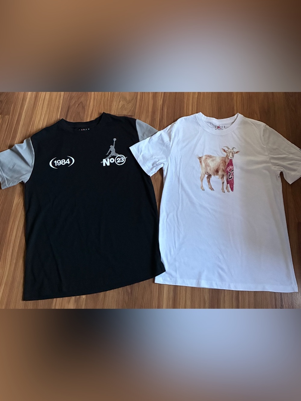 Jordan Graphic T-Shirt Bundle “1984 Stack" & "Flight GOAT" Tees Size L 12-13 YRS